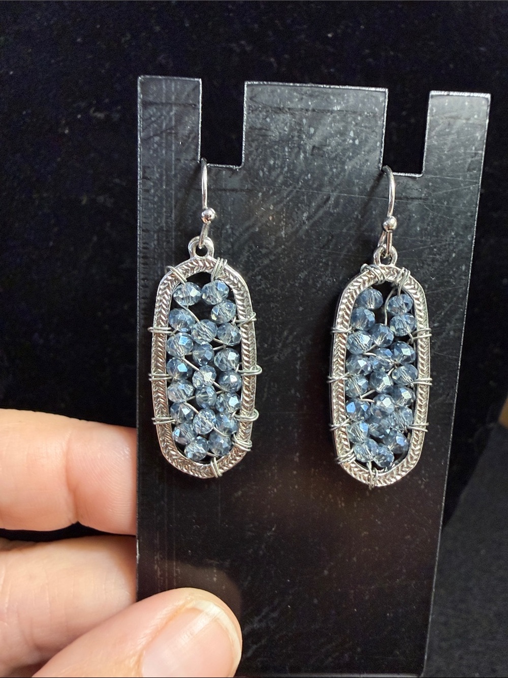 Silver-Tone Blue Crystal Cluster Drop Earrings
